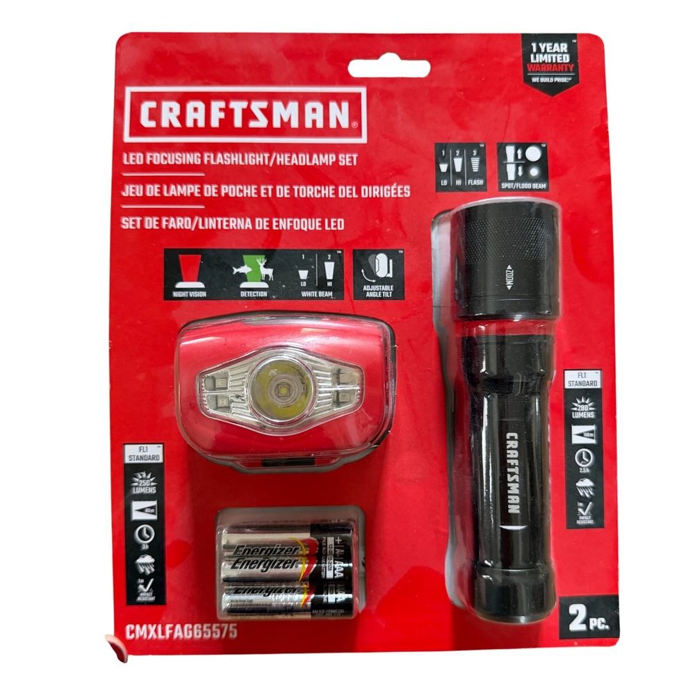 Craftsman LED Focusing Flashlight and Headlamp Set 2pc CMXLFAG65575 Red Black